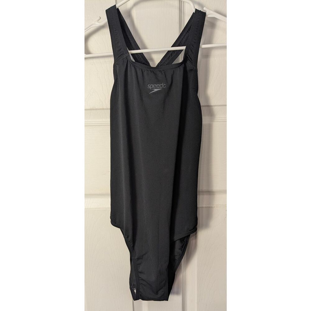 Solid Black Endurance Speedo GB 14 US 10 Swimsuit Bathing Suit 1pc High Cut Legs